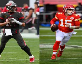 Im Super Bowl LV tritt Tom Brady (li.) gegen Patrick Mahomes (re.) an.