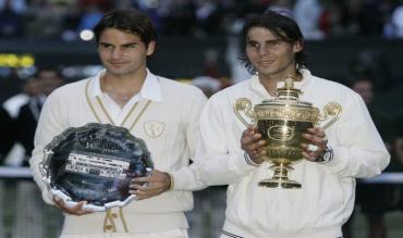 Nadal und Federer beim Wimbledon-Finale 2008.