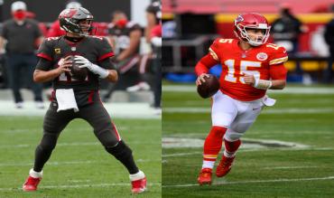 Im Super Bowl LV tritt Tom Brady (li.) gegen Patrick Mahomes (re.) an.