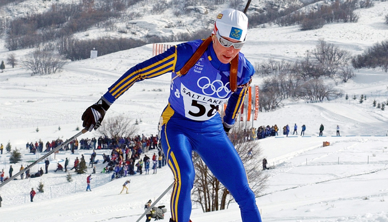 Magdalena Forsberg in Aktion beim Biathlon