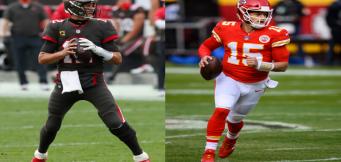 Im Super Bowl LV tritt Tom Brady (li.) gegen Patrick Mahomes (re.) an.